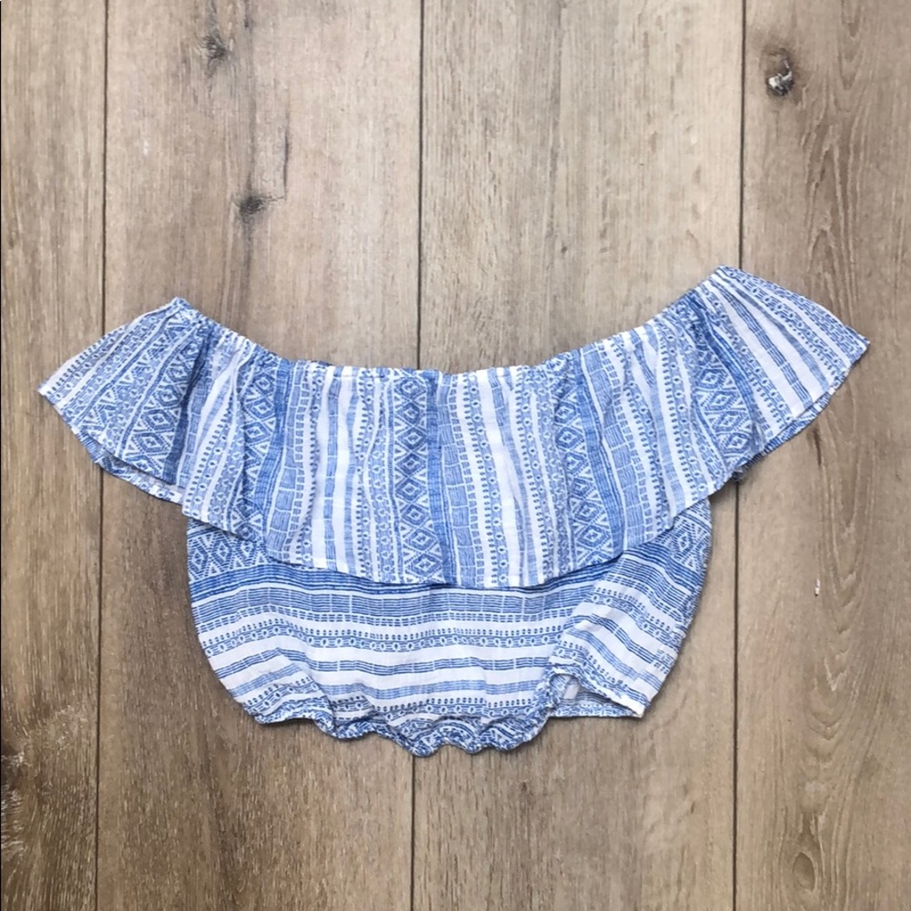 Forever 21 Tribal Pattern Ruffle Off Shoulder Crop